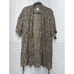 August Silk Robe Womens‎ Medium 100% Silk Animal Print Belted Lightweight Kimono